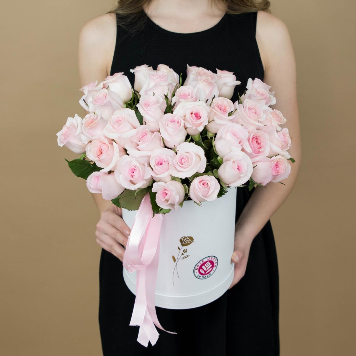 Розы розовые в шляпной коробке articul - 1800